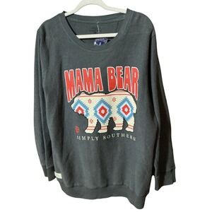 NWT Simply Southern Mama Bear Waffle Knit Thermal Long Sleeve Shirt Gray XL NWT
